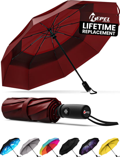 REPEL Windproof Travel Umbrella - Compact & Withstands Winds up to 85MPH , Strongest Premium Auto Folding Umbrella for Rain and Sun - Durable, Light & Portable for Women & Men , Fits Backpack & Cars