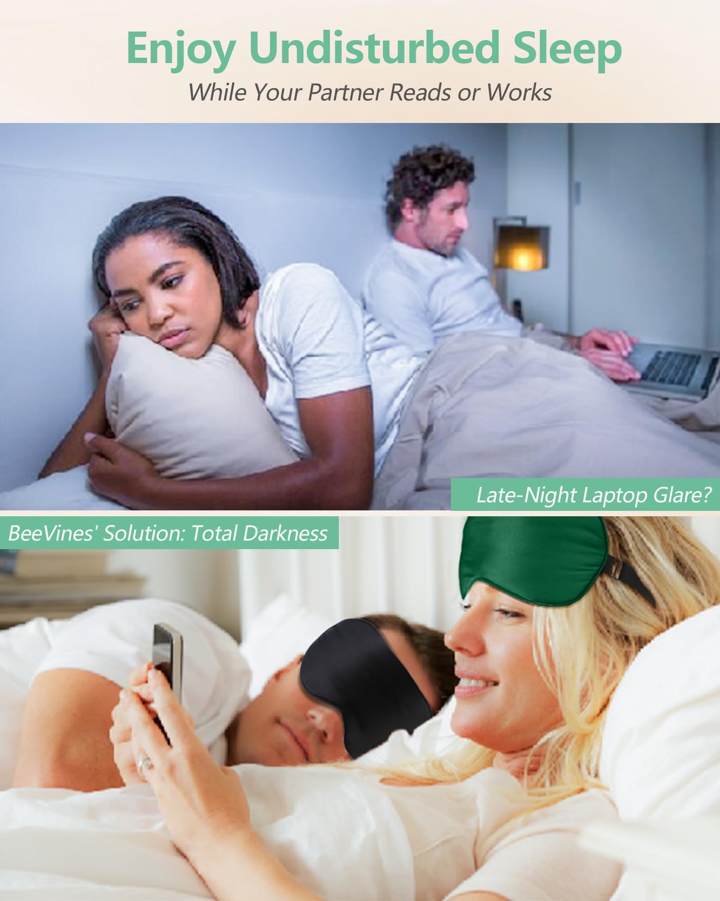 BeeVines 100% Real Mulberry Silk 2 Pack Sleep Mask, Natural Pure Silk Eye Masks with Adjustable Strap for Sleeping, 100% Block Light Eye Sleep Shade Cover, Reduces Puffy Eyes Traveling Gifts