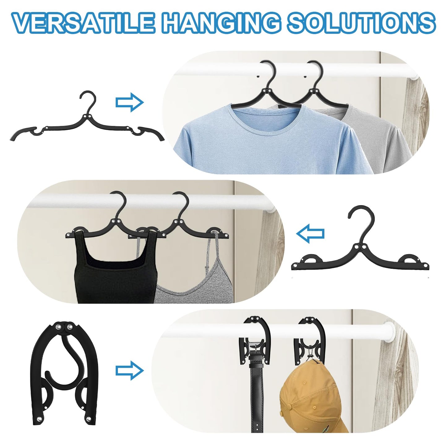 12 PCS Travel Hangers - Cruise Ship Essentials Portable Folding Clothes Hangers Travel Essentials Foldable Clothes Drying Rack for Travel (Black)