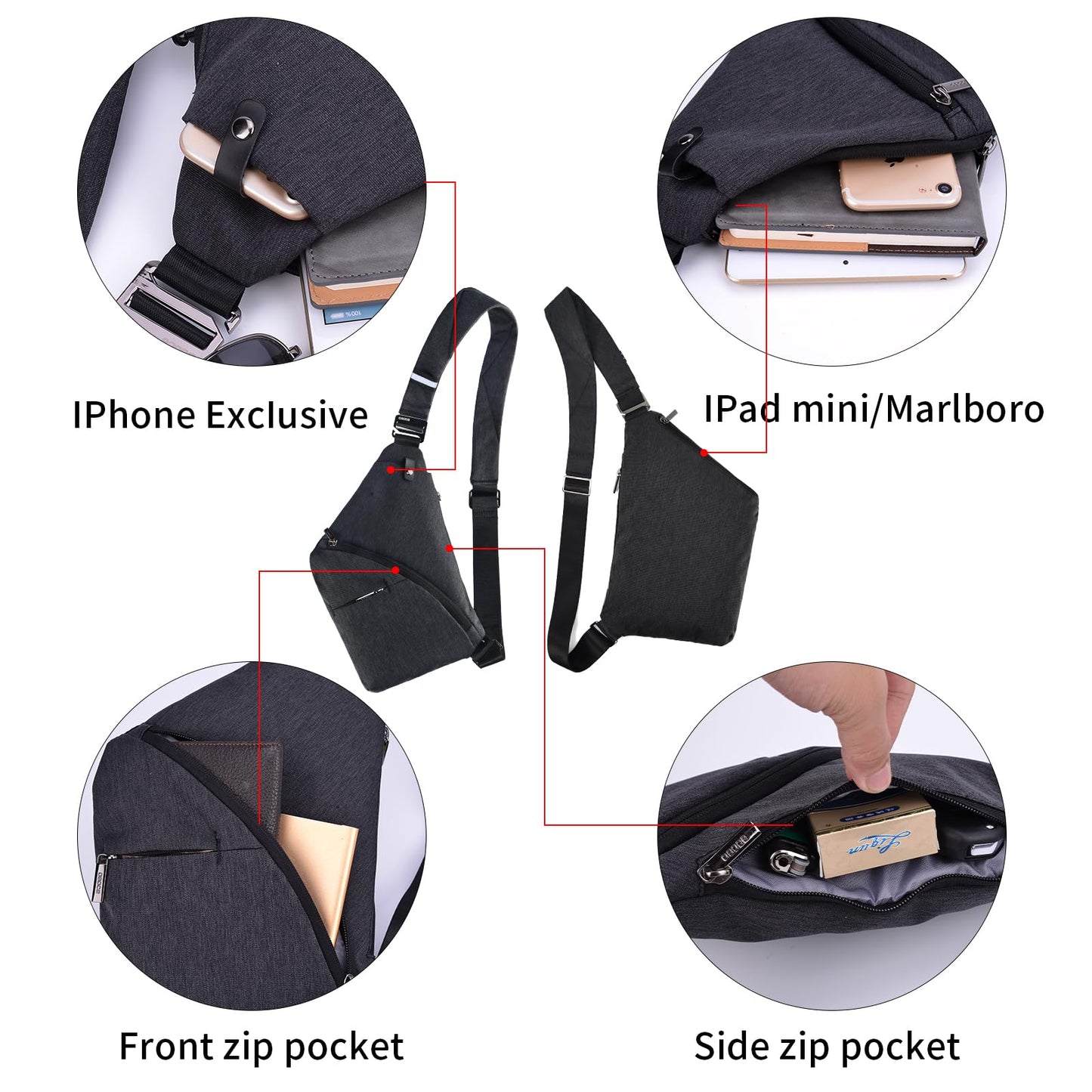 OSOCE Anti Theft Crossbody Bags Sling Bag for Women Men Waterproof Wander Bag for Sports and Travel. (1-BLACK, Small)