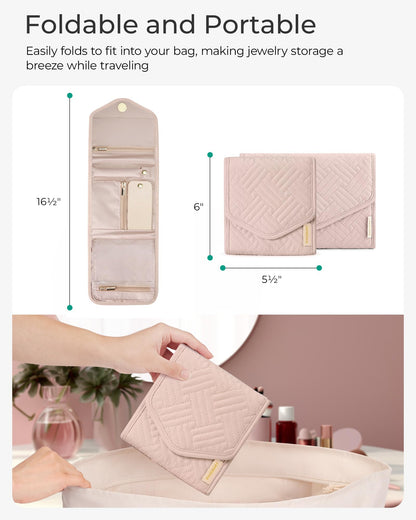 BAGSMART Travel Jewelry Organizer Case Foldable Jewelry Roll for Journey Rings, Necklaces, Earrings, Bracelets, Mini, Black
