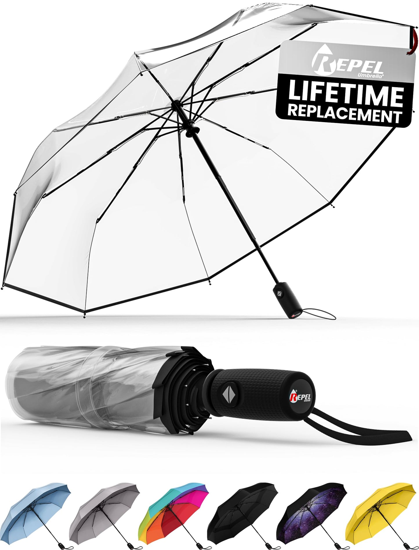 REPEL Windproof Travel Umbrella - Compact & Withstands Winds up to 85MPH , Strongest Premium Auto Folding Umbrella for Rain and Sun - Durable, Light & Portable for Women & Men , Fits Backpack & Cars