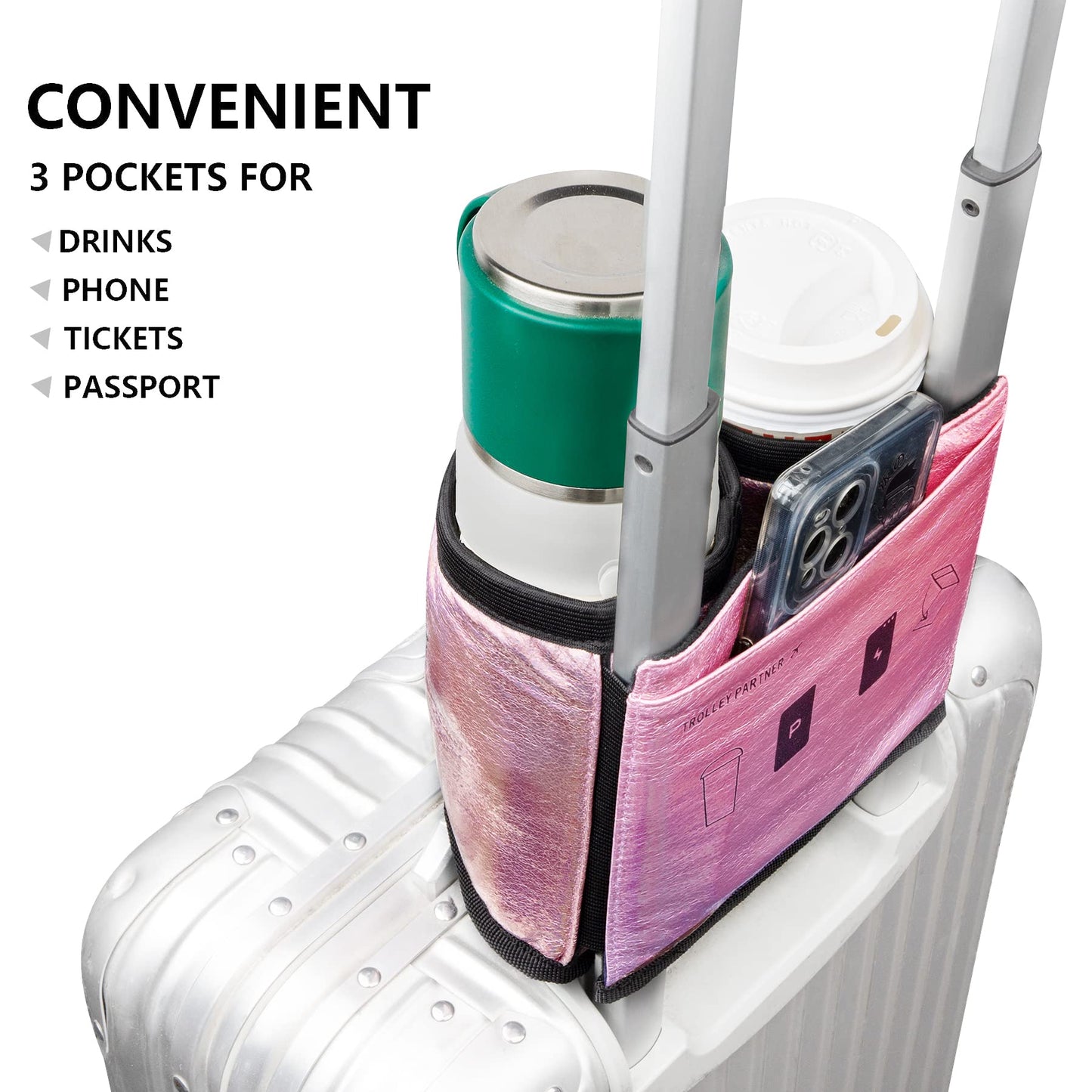 riemot Luggage Travel Cup Holder Free Hand Drink Carrier - Hold Two Coffee Mugs - Fits Roll on Suitcase Handles - Gifts for Flight Attendants Travelers Accessories Carbon Black