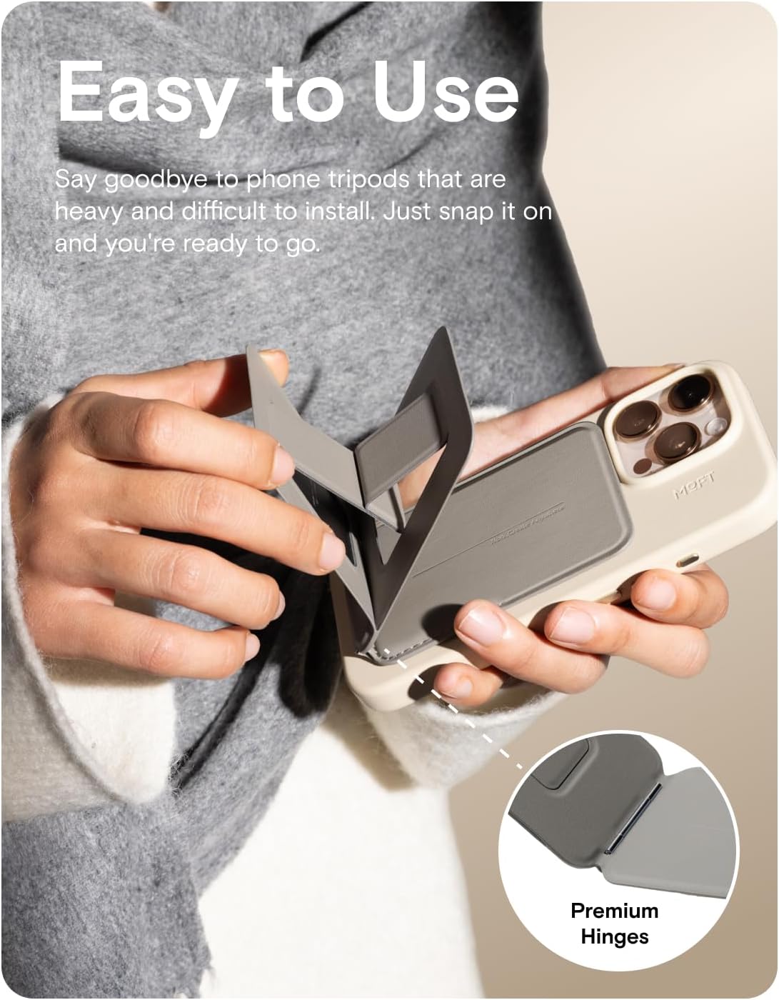 MOFT Phone Tripod Stand Selfie Stick for iPhone, Multi-Angles iPhone Stand, Lightweight & Portable Phone Holder, Strong Magnets, MOVAS Vegan Leather, Travel Essentials, Jet Black (Without Card Slot)