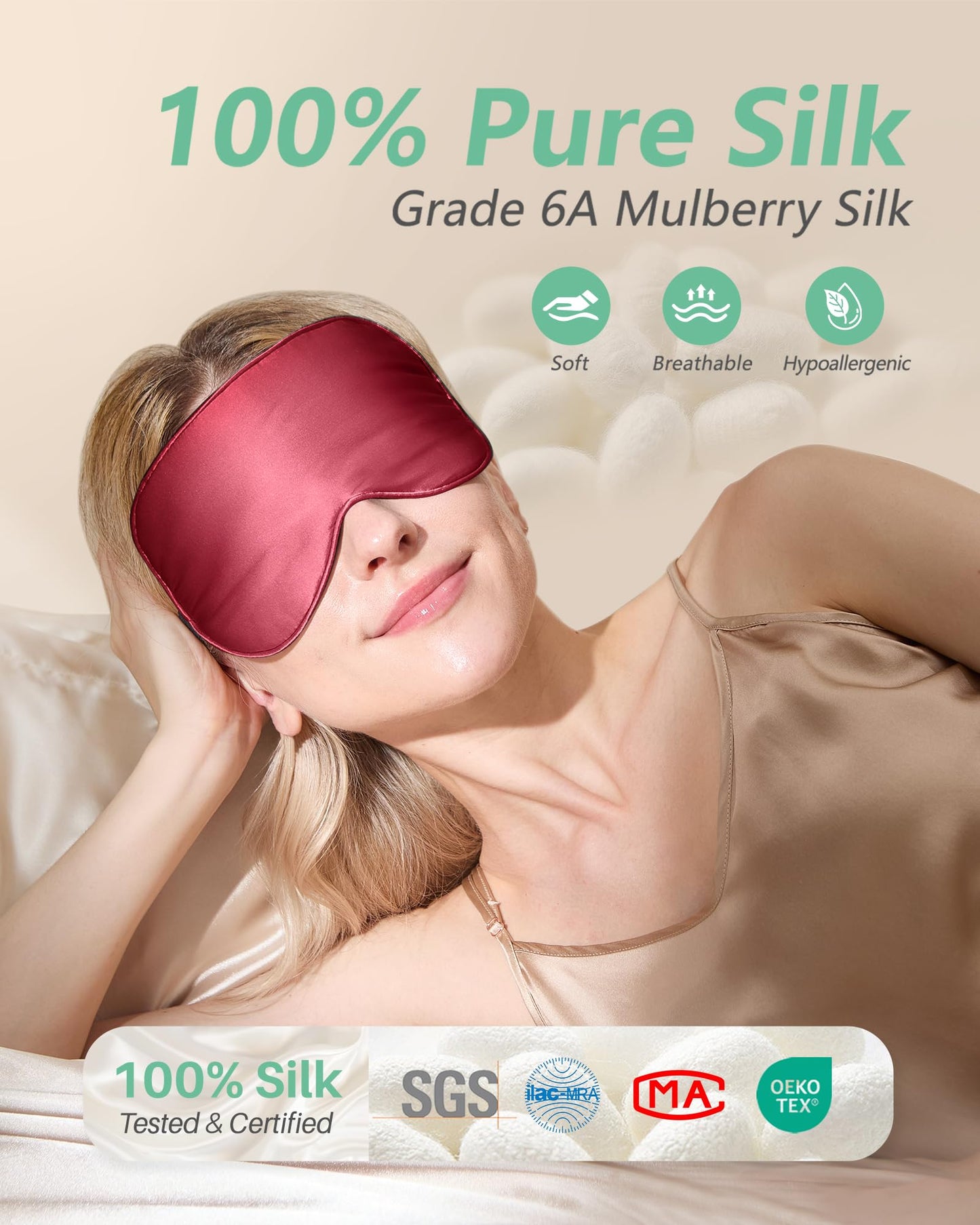 BeeVines 100% Real Mulberry Silk 2 Pack Sleep Mask, Natural Pure Silk Eye Masks with Adjustable Strap for Sleeping, 100% Block Light Eye Sleep Shade Cover, Reduces Puffy Eyes Traveling Gifts