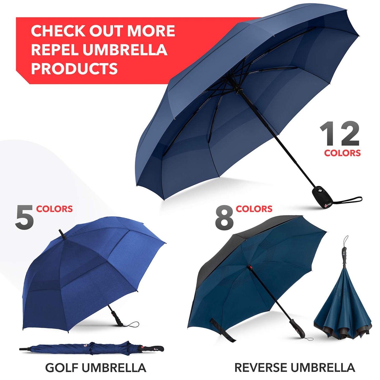 REPEL Windproof Travel Umbrella - Compact & Withstands Winds up to 85MPH , Strongest Premium Auto Folding Umbrella for Rain and Sun - Durable, Light & Portable for Women & Men , Fits Backpack & Cars