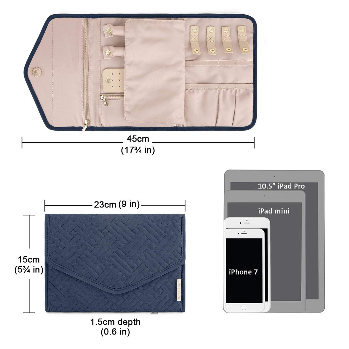 BAGSMART Travel Jewelry Organizer Case Foldable Jewelry Roll for Journey Rings, Necklaces, Earrings, Bracelets, Mini, Black