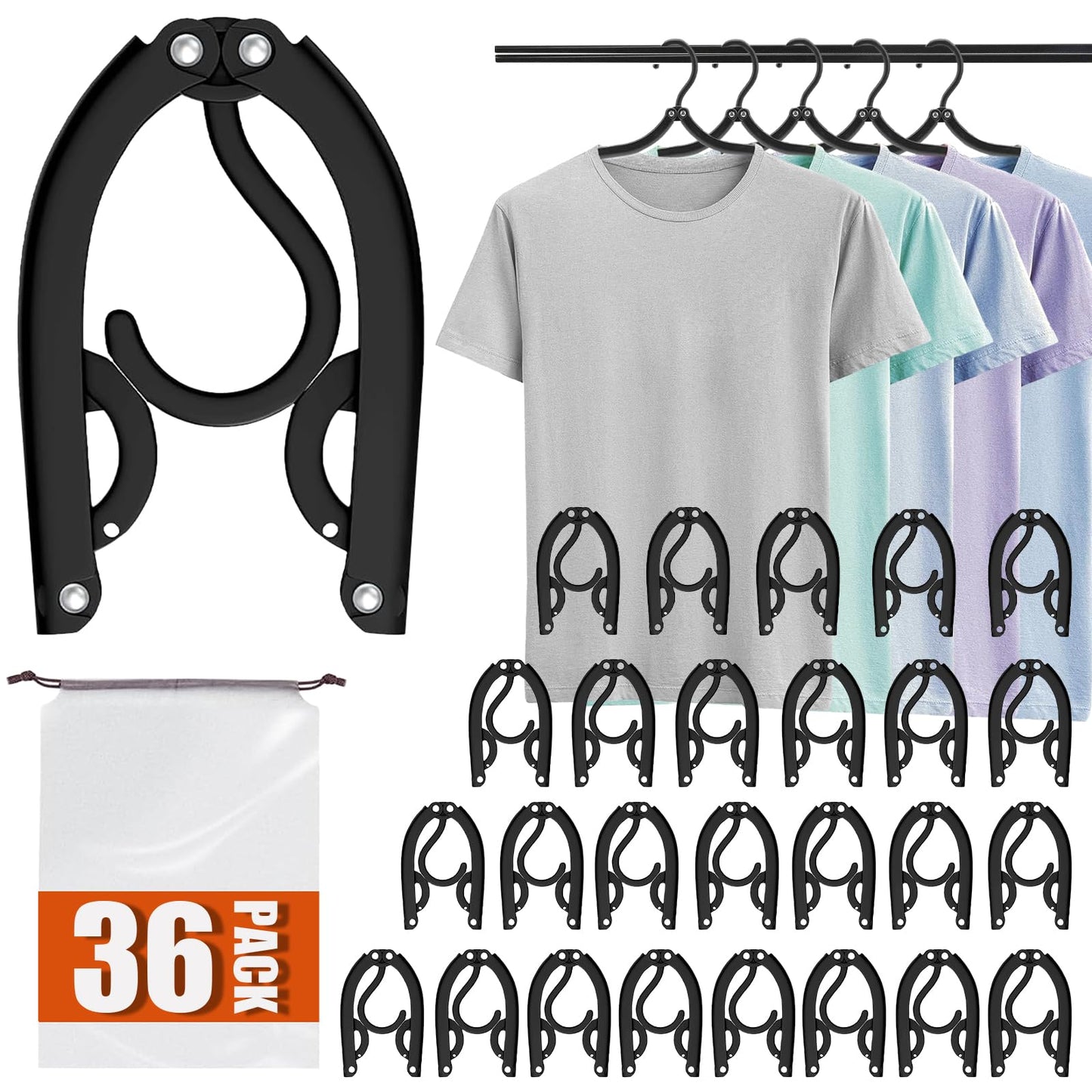 12 PCS Travel Hangers - Cruise Ship Essentials Portable Folding Clothes Hangers Travel Essentials Foldable Clothes Drying Rack for Travel (Black)