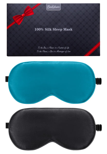 BeeVines 100% Real Mulberry Silk 2 Pack Sleep Mask, Natural Pure Silk Eye Masks with Adjustable Strap for Sleeping, 100% Block Light Eye Sleep Shade Cover, Reduces Puffy Eyes Traveling Gifts