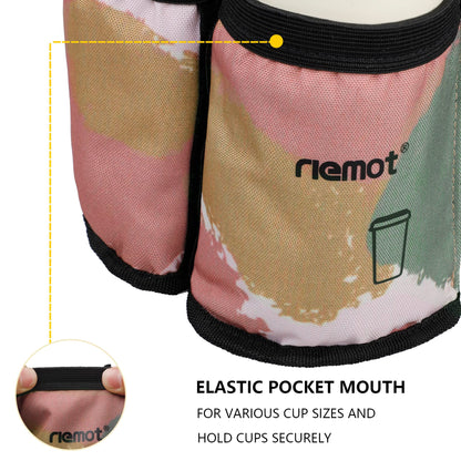 riemot Luggage Travel Cup Holder Free Hand Drink Carrier - Hold Two Coffee Mugs - Fits Roll on Suitcase Handles - Gifts for Flight Attendants Travelers Accessories Carbon Black