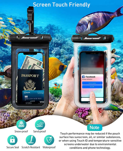 Hiearcool Waterproof Phone Pouch, Water Proof Phone Case for iPhone, Waterproof Cell Phone Dry Bag for Cruise Travel Vacation Essentials Large Waterproof Phone Holder 4 Pack-Black&Clear