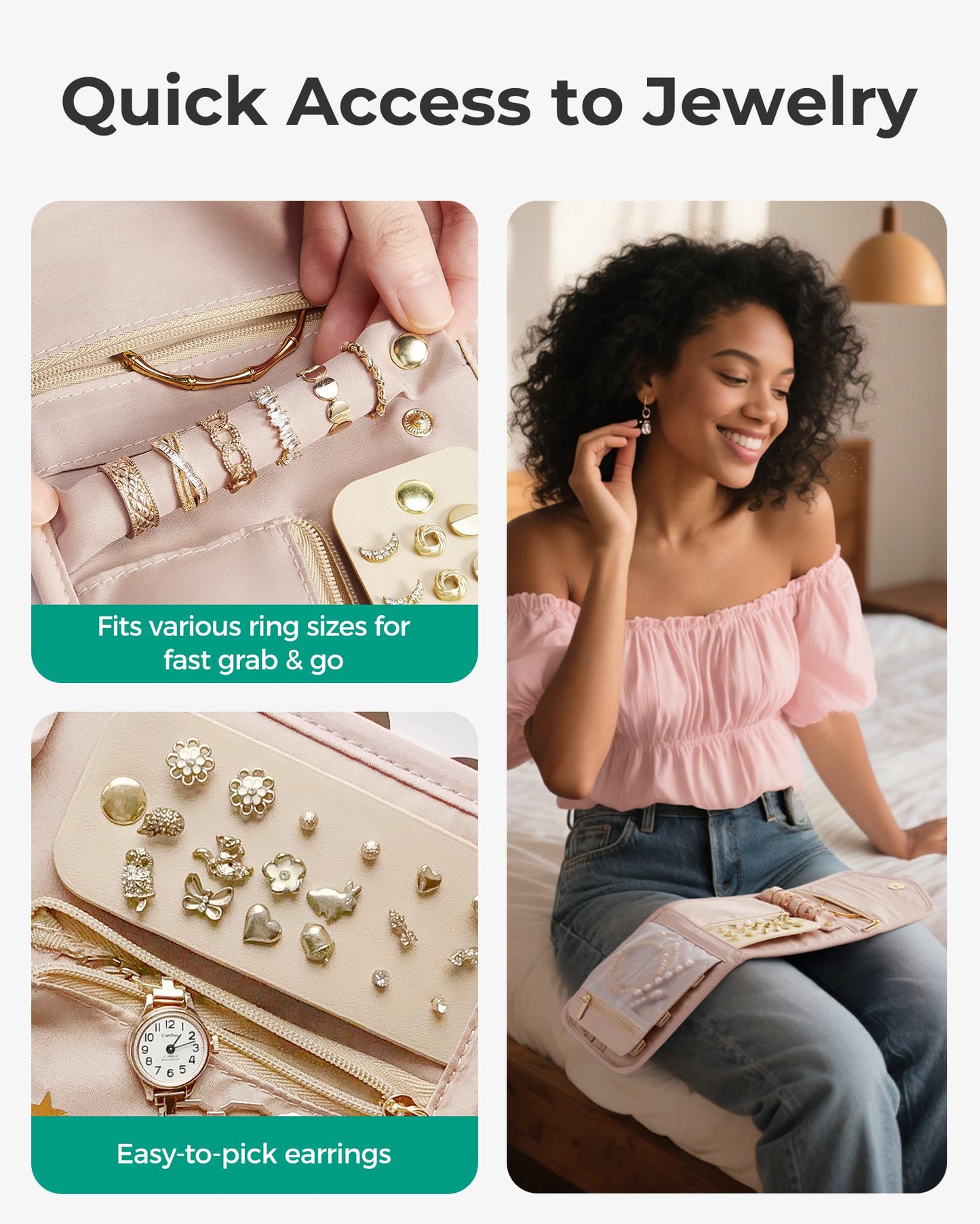 BAGSMART Travel Jewelry Organizer Case Foldable Jewelry Roll for Journey Rings, Necklaces, Earrings, Bracelets, Mini, Black