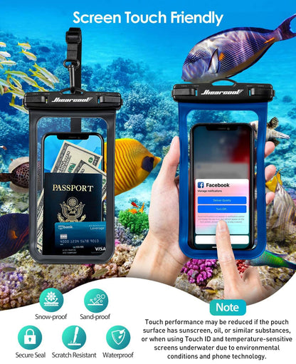 Hiearcool Waterproof Phone Pouch, Water Proof Phone Case for iPhone, Waterproof Cell Phone Dry Bag for Cruise Travel Vacation Essentials Large Waterproof Phone Holder 4 Pack-Black&Clear