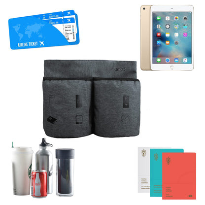 riemot Luggage Travel Cup Holder Free Hand Drink Carrier - Hold Two Coffee Mugs - Fits Roll on Suitcase Handles - Gifts for Flight Attendants Travelers Accessories Carbon Black