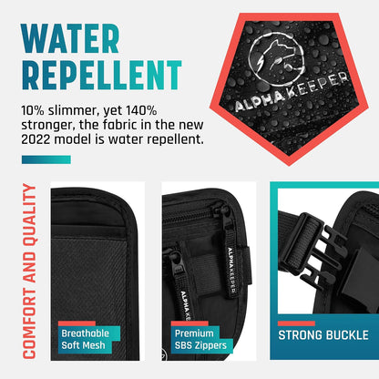 Alpha Keeper Hidden Travel Money Belt - RFID Blocking Waist Wallet & Passport Holder for Women and Men, Anti-Theft Slim Security Pouch