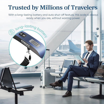 Etekcity Luggage Scale, Travel Essentials, Digital Suitcase Weight Scales for Travel Accessories, Hanging Baggage Scale with Temperature Sensor, Rubber Paint, 110 Pounds, Battery Included, Blue