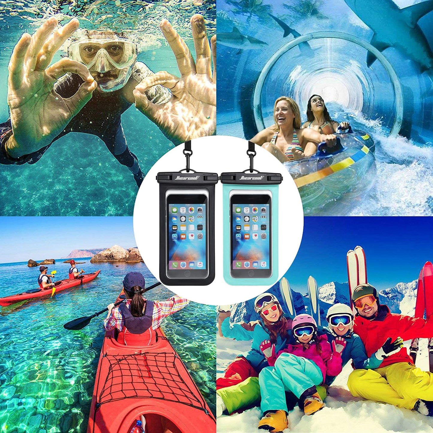 Hiearcool Waterproof Phone Pouch, Water Proof Phone Case for iPhone, Waterproof Cell Phone Dry Bag for Cruise Travel Vacation Essentials Large Waterproof Phone Holder 4 Pack-Black&Clear