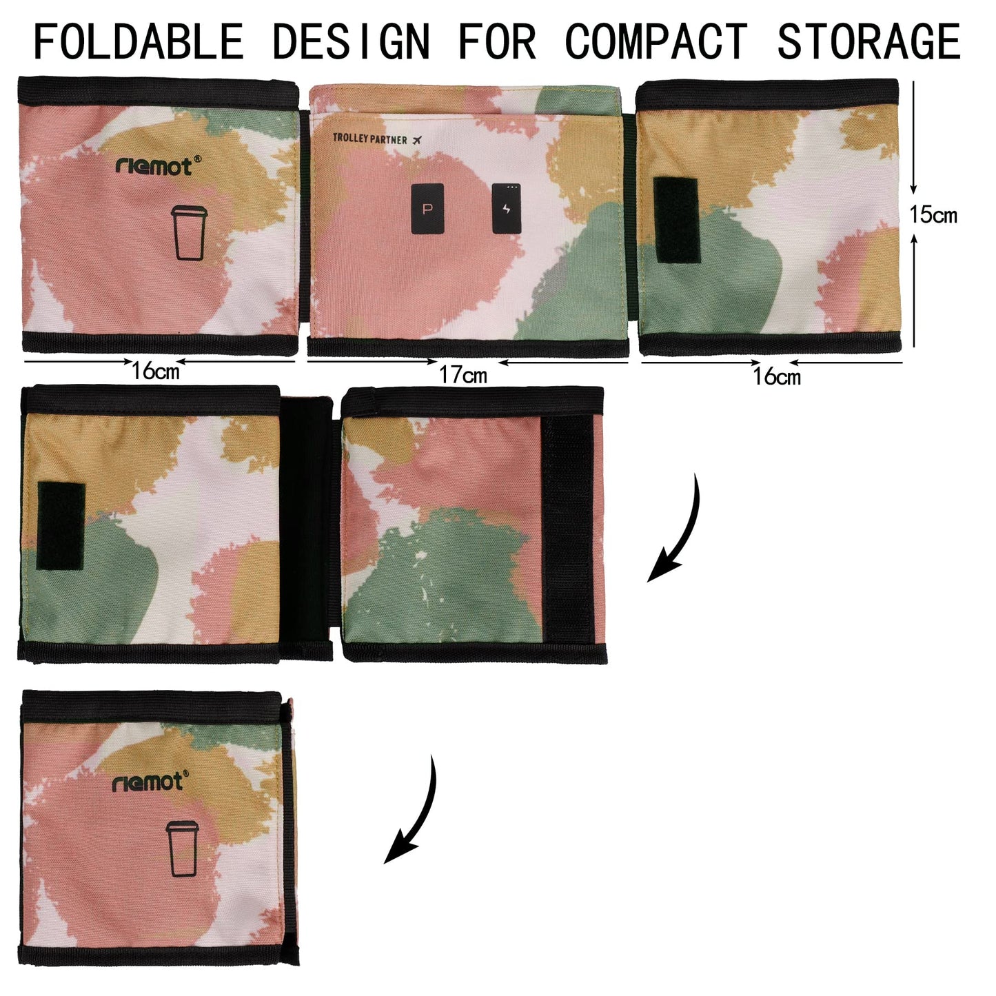 riemot Luggage Travel Cup Holder Free Hand Drink Carrier - Hold Two Coffee Mugs - Fits Roll on Suitcase Handles - Gifts for Flight Attendants Travelers Accessories Carbon Black