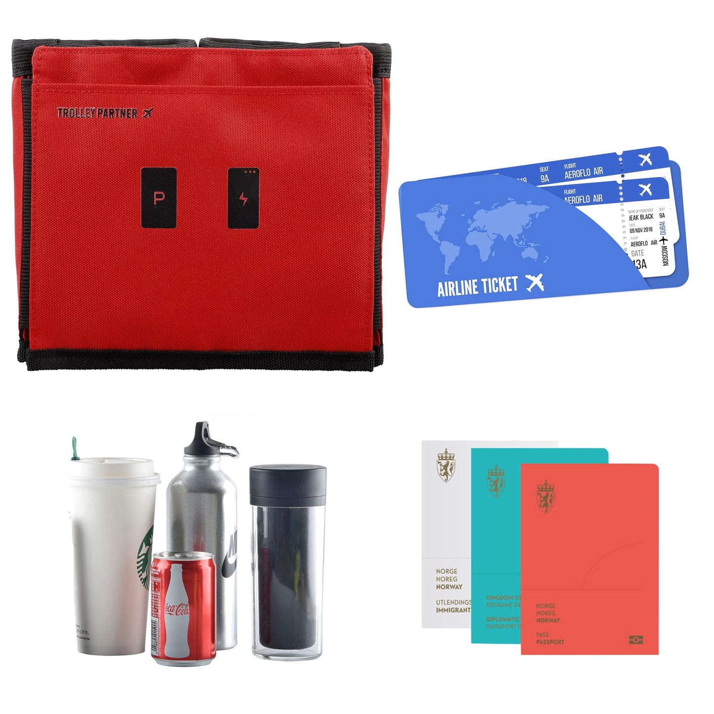 riemot Luggage Travel Cup Holder Free Hand Drink Carrier - Hold Two Coffee Mugs - Fits Roll on Suitcase Handles - Gifts for Flight Attendants Travelers Accessories Carbon Black