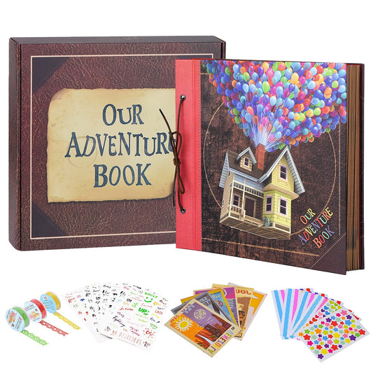 Scrapbook Photo Album,Our Adventure Book, Embossed Words Hard Cover Movie Up Travel Scrapbook for Anniversary, Wedding, Travelling, Baby Shower, etc (Adventure Book)