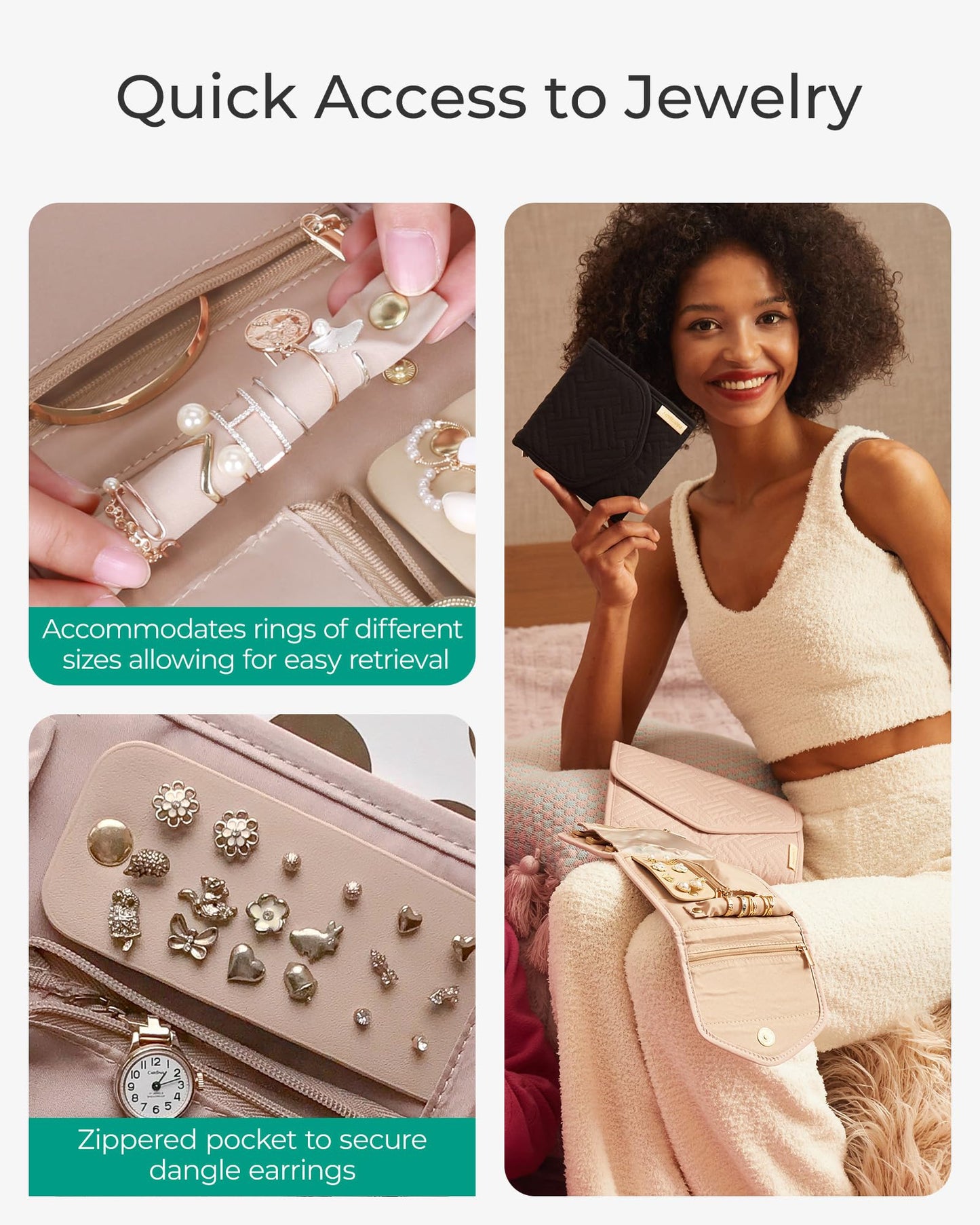 BAGSMART Travel Jewelry Organizer Case Foldable Jewelry Roll for Journey Rings, Necklaces, Earrings, Bracelets, Mini, Black