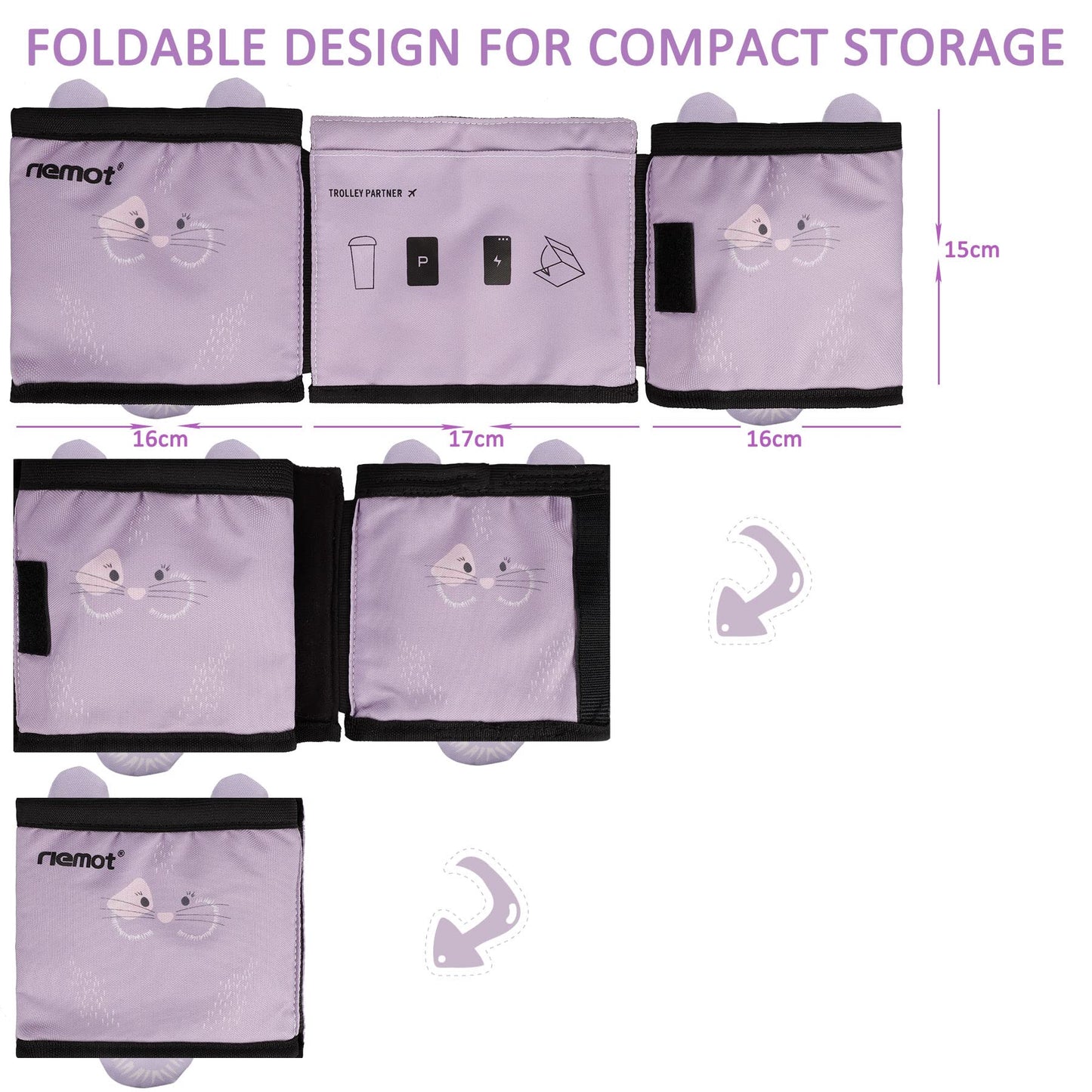 riemot Luggage Travel Cup Holder Free Hand Drink Carrier - Hold Two Coffee Mugs - Fits Roll on Suitcase Handles - Gifts for Flight Attendants Travelers Accessories Carbon Black