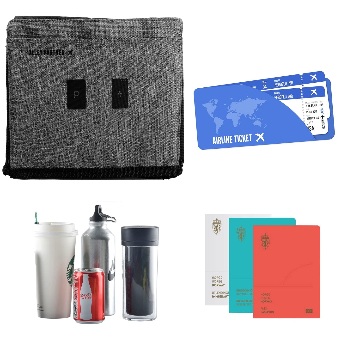 riemot Luggage Travel Cup Holder Free Hand Drink Carrier - Hold Two Coffee Mugs - Fits Roll on Suitcase Handles - Gifts for Flight Attendants Travelers Accessories Carbon Black