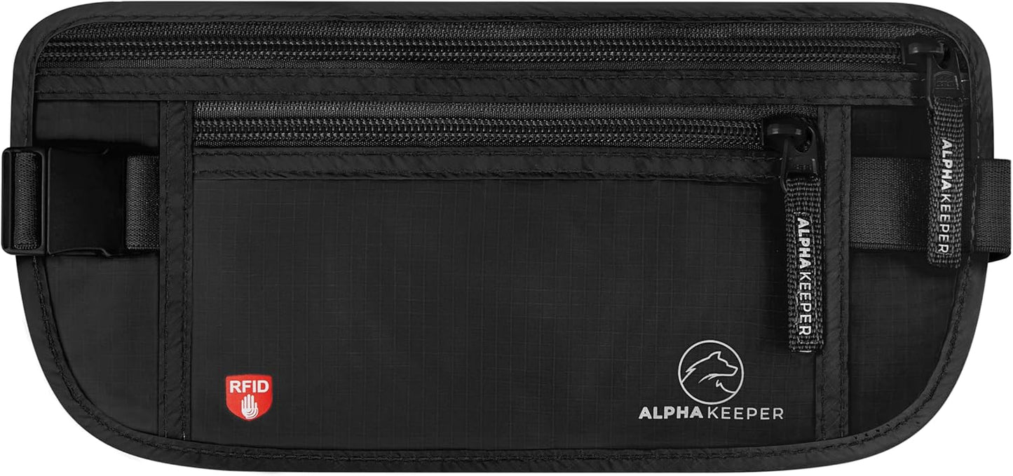 Alpha Keeper Hidden Travel Money Belt - RFID Blocking Waist Wallet & Passport Holder for Women and Men, Anti-Theft Slim Security Pouch