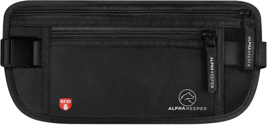 Alpha Keeper Hidden Travel Money Belt - RFID Blocking Waist Wallet & Passport Holder for Women and Men, Anti-Theft Slim Security Pouch