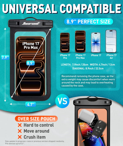 Hiearcool Waterproof Phone Pouch, Water Proof Phone Case for iPhone, Waterproof Cell Phone Dry Bag for Cruise Travel Vacation Essentials Large Waterproof Phone Holder 4 Pack-Black&Clear