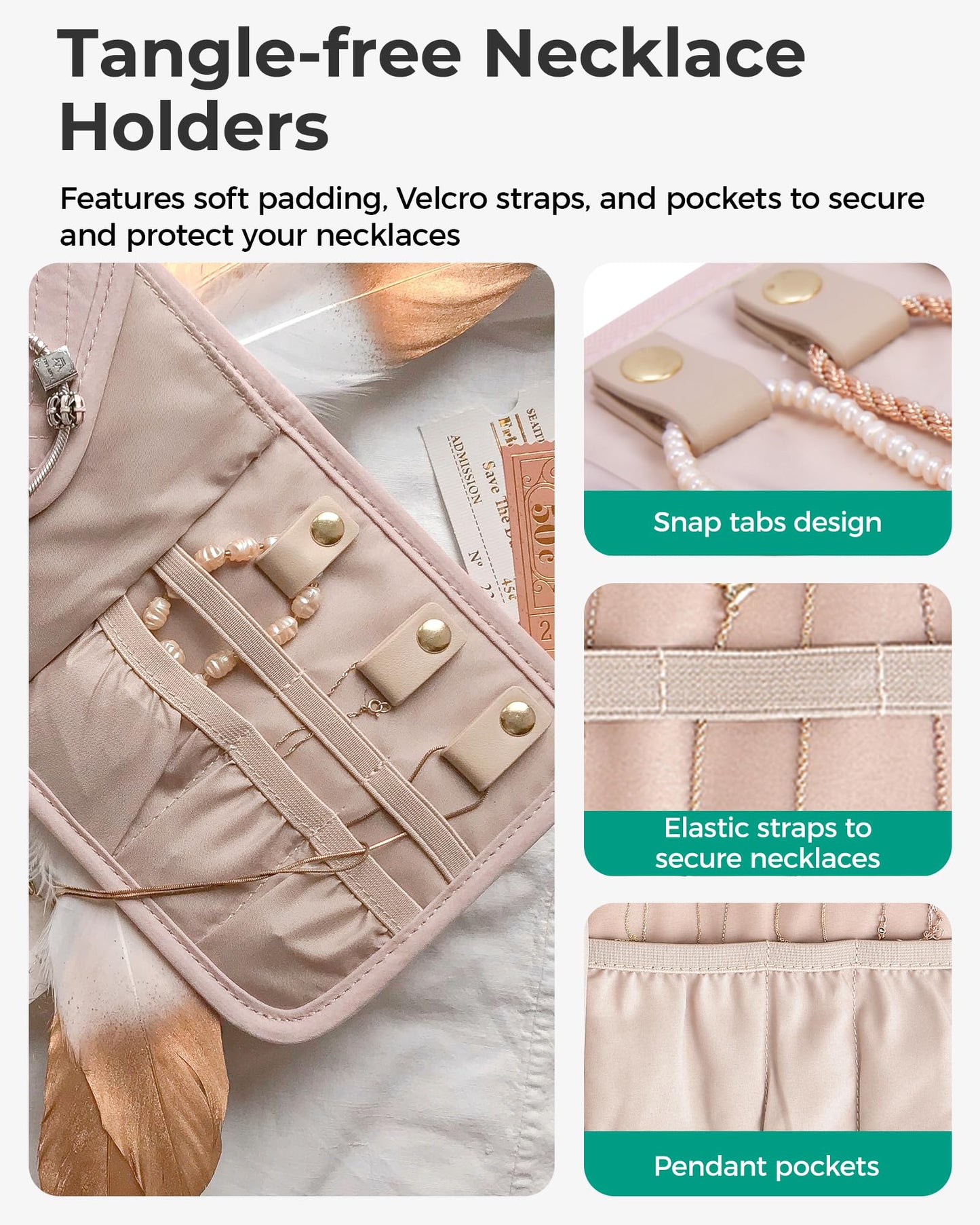 BAGSMART Travel Jewelry Organizer Case Foldable Jewelry Roll for Journey Rings, Necklaces, Earrings, Bracelets, Mini, Black