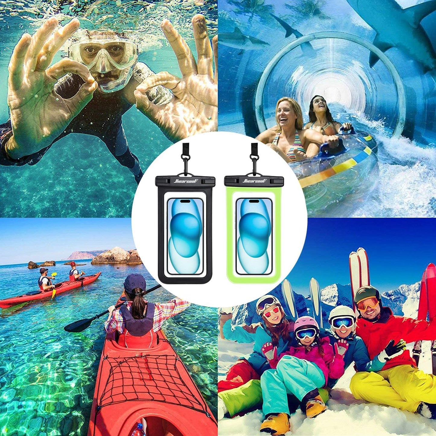 Hiearcool Waterproof Phone Pouch, Water Proof Phone Case for iPhone, Waterproof Cell Phone Dry Bag for Cruise Travel Vacation Essentials Large Waterproof Phone Holder 4 Pack-Black&Clear