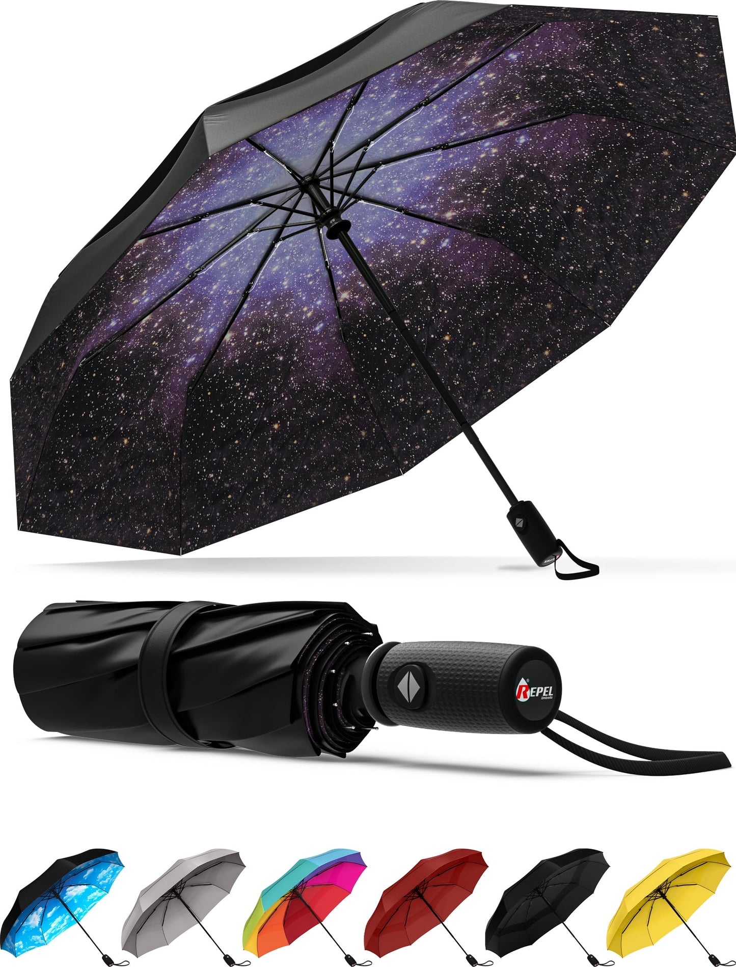 REPEL Windproof Travel Umbrella - Compact & Withstands Winds up to 85MPH , Strongest Premium Auto Folding Umbrella for Rain and Sun - Durable, Light & Portable for Women & Men , Fits Backpack & Cars