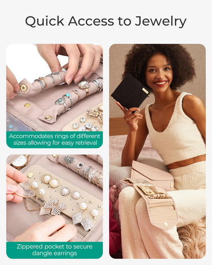 BAGSMART Travel Jewelry Organizer Case Foldable Jewelry Roll for Journey Rings, Necklaces, Earrings, Bracelets, Mini, Black