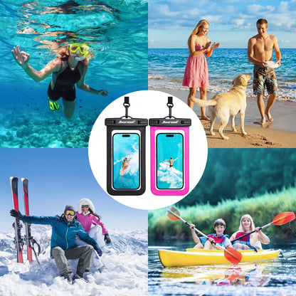 Hiearcool Waterproof Phone Pouch, Water Proof Phone Case for iPhone, Waterproof Cell Phone Dry Bag for Cruise Travel Vacation Essentials Large Waterproof Phone Holder 4 Pack-Black&Clear