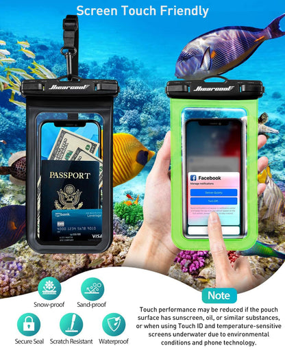 Hiearcool Waterproof Phone Pouch, Water Proof Phone Case for iPhone, Waterproof Cell Phone Dry Bag for Cruise Travel Vacation Essentials Large Waterproof Phone Holder 4 Pack-Black&Clear