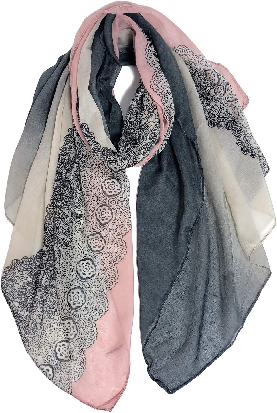 GERINLY Stylish Scarves for Women Lightweight Fashion Lace Printed Wrap Scarfs Shawl for Dress