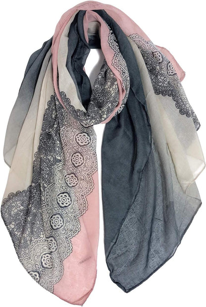 GERINLY Stylish Scarves for Women Lightweight Fashion Lace Printed Wrap Scarfs Shawl for Dress