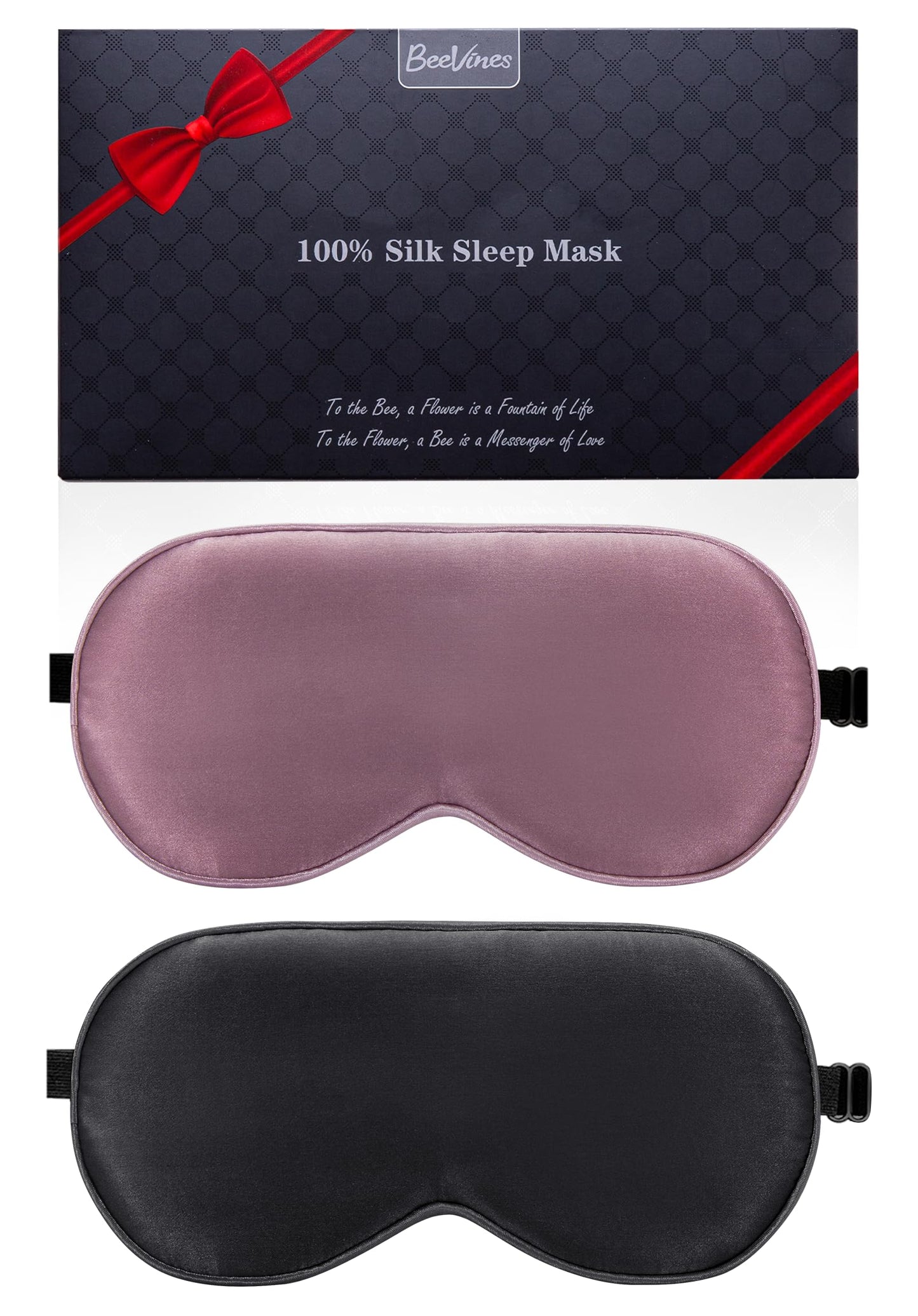 BeeVines 100% Real Mulberry Silk 2 Pack Sleep Mask, Natural Pure Silk Eye Masks with Adjustable Strap for Sleeping, 100% Block Light Eye Sleep Shade Cover, Reduces Puffy Eyes Traveling Gifts