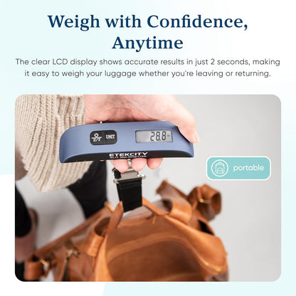 Etekcity Luggage Scale, Travel Essentials, Digital Suitcase Weight Scales for Travel Accessories, Hanging Baggage Scale with Temperature Sensor, Rubber Paint, 110 Pounds, Battery Included, Blue