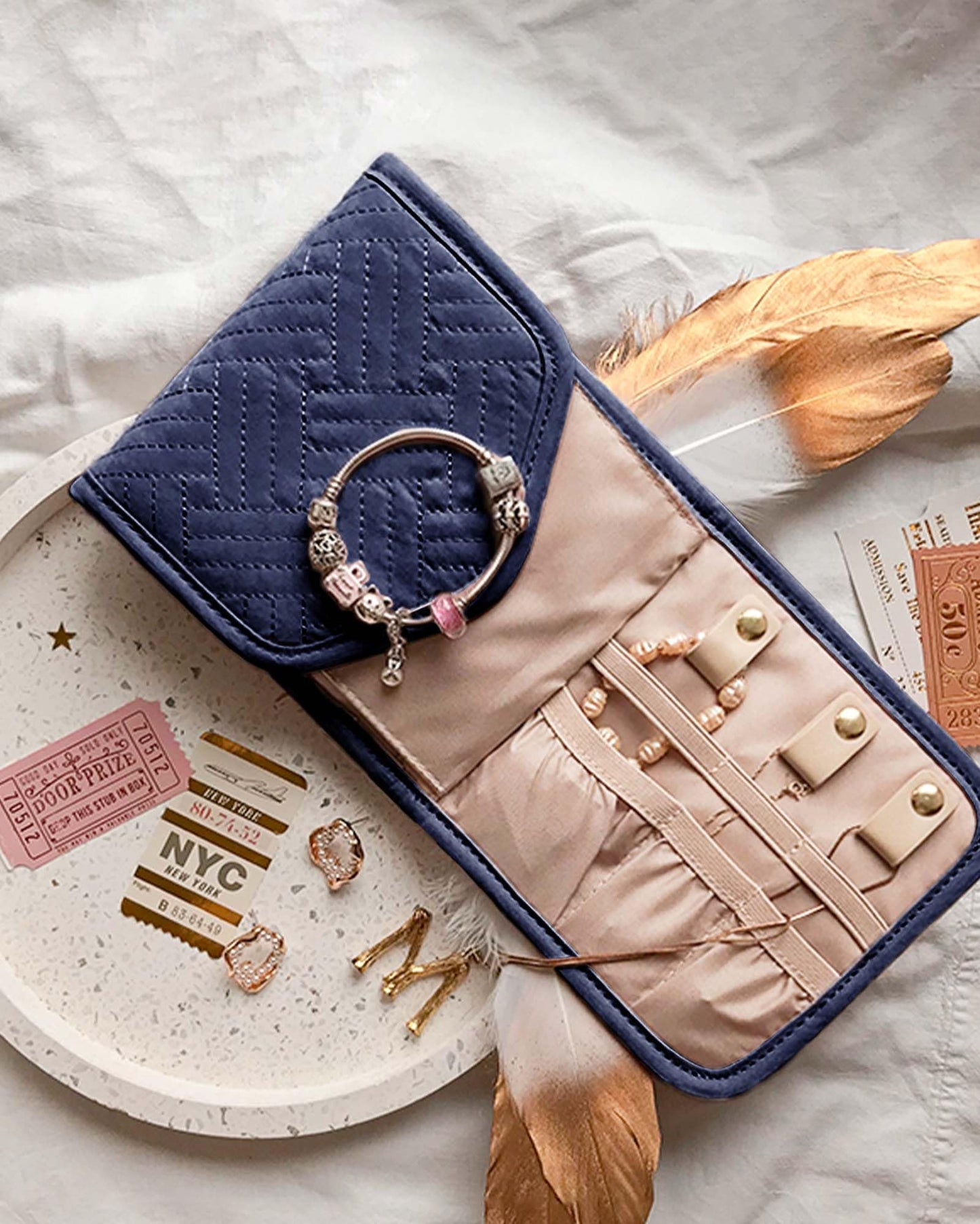 BAGSMART Travel Jewelry Organizer Case Foldable Jewelry Roll for Journey Rings, Necklaces, Earrings, Bracelets, Mini, Black