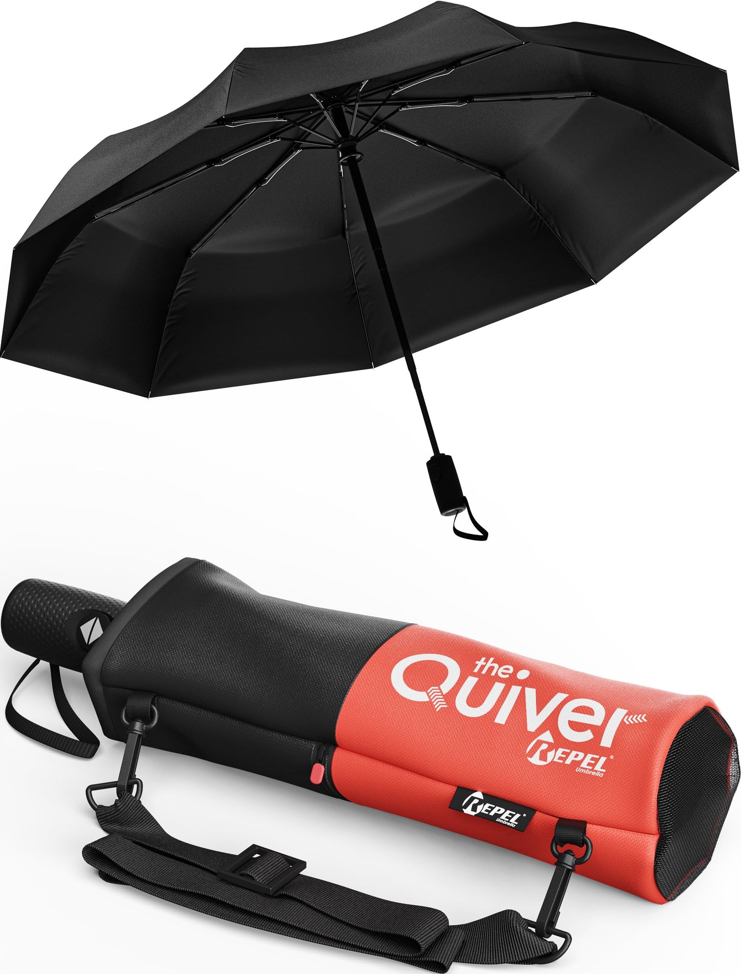 REPEL Windproof Travel Umbrella - Compact & Withstands Winds up to 85MPH , Strongest Premium Auto Folding Umbrella for Rain and Sun - Durable, Light & Portable for Women & Men , Fits Backpack & Cars