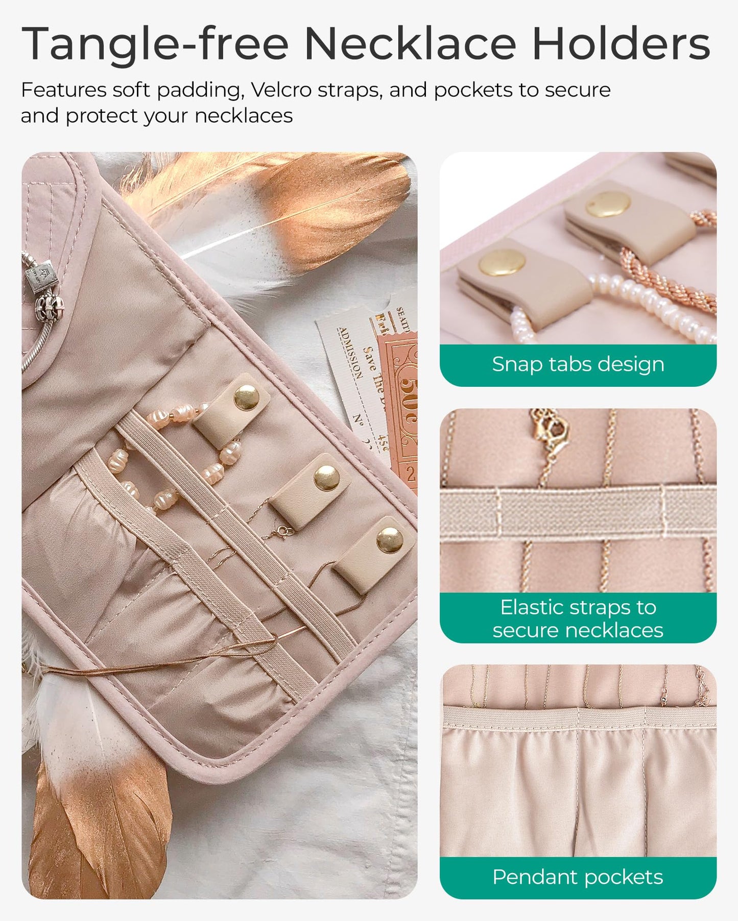 BAGSMART Travel Jewelry Organizer Case Foldable Jewelry Roll for Journey Rings, Necklaces, Earrings, Bracelets, Mini, Black