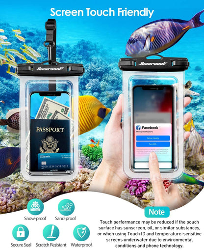 Hiearcool Waterproof Phone Pouch, Water Proof Phone Case for iPhone, Waterproof Cell Phone Dry Bag for Cruise Travel Vacation Essentials Large Waterproof Phone Holder 4 Pack-Black&Clear
