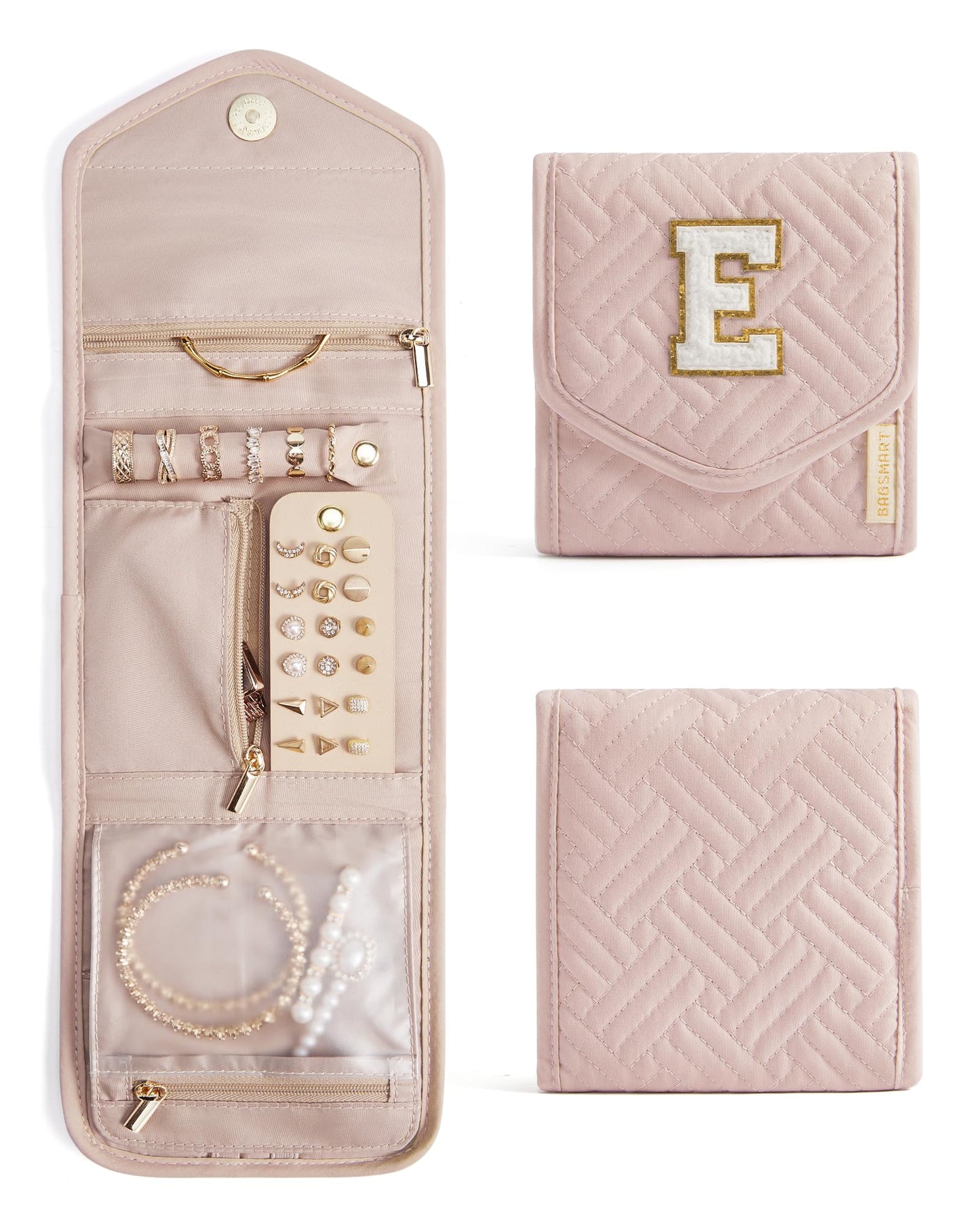 BAGSMART Travel Jewelry Organizer Case Foldable Jewelry Roll for Journey Rings, Necklaces, Earrings, Bracelets, Mini, Black