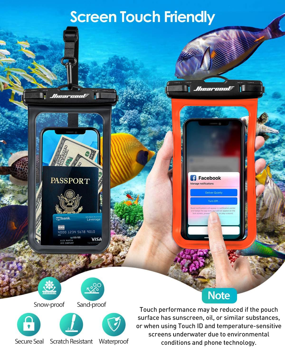 Hiearcool Waterproof Phone Pouch, Water Proof Phone Case for iPhone, Waterproof Cell Phone Dry Bag for Cruise Travel Vacation Essentials Large Waterproof Phone Holder 4 Pack-Black&Clear