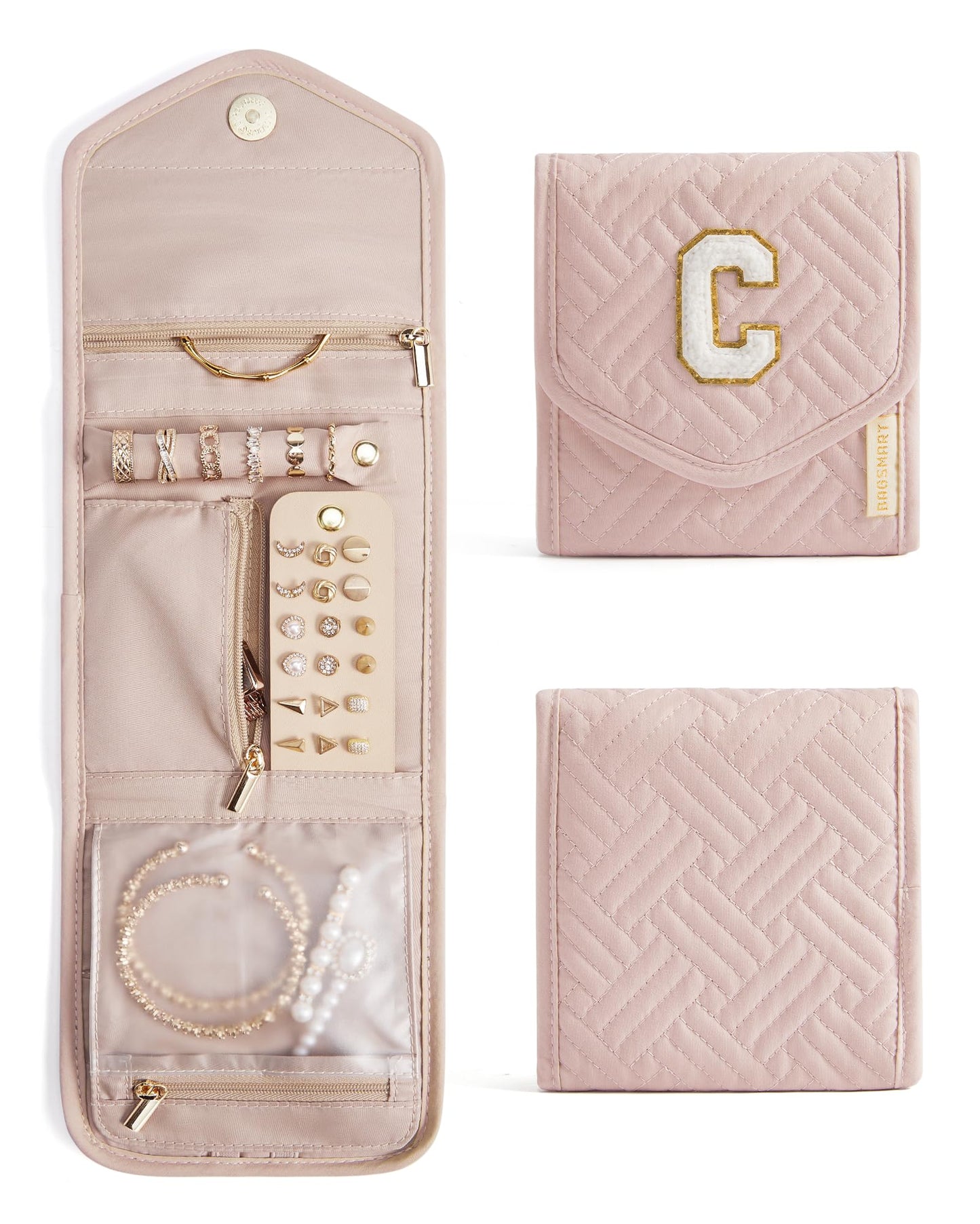 BAGSMART Travel Jewelry Organizer Case Foldable Jewelry Roll for Journey Rings, Necklaces, Earrings, Bracelets, Mini, Black