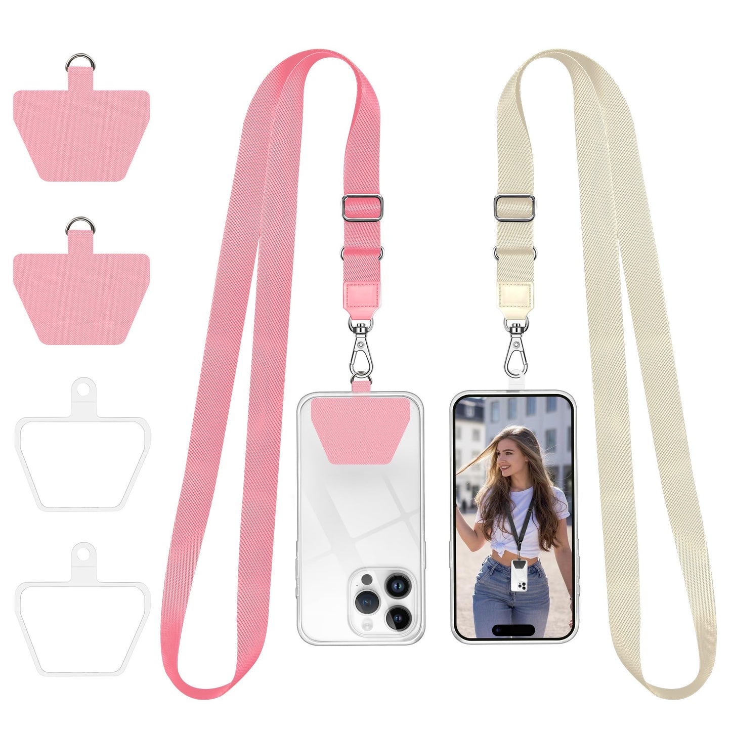 Doormoon Phone Lanyard, Universal Adjustable Neck Strap for Phone Case Keys ID Badges Cell Phone Lanyard Compatible with iPhone, Samsung, Most Smartphones, 2 Pack, Black Black