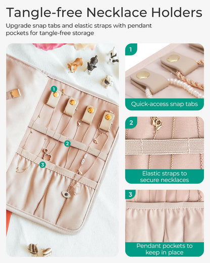 BAGSMART Travel Jewelry Organizer Case Foldable Jewelry Roll for Journey Rings, Necklaces, Earrings, Bracelets, Mini, Black