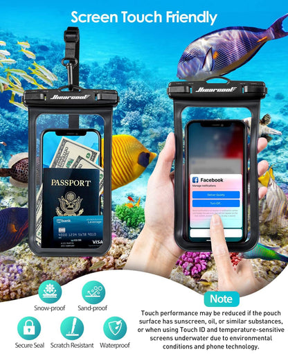 Hiearcool Waterproof Phone Pouch, Water Proof Phone Case for iPhone, Waterproof Cell Phone Dry Bag for Cruise Travel Vacation Essentials Large Waterproof Phone Holder 4 Pack-Black&Clear